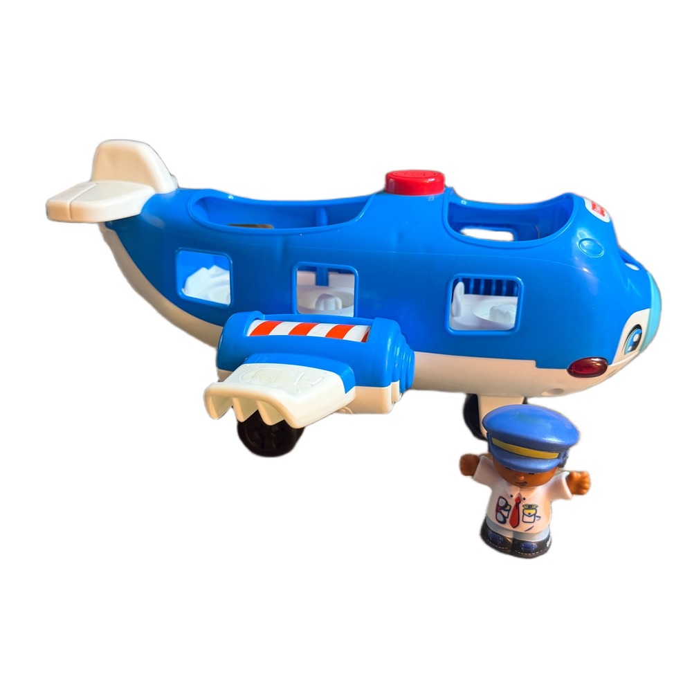 Fisher Price Little People Lil Movers Airplane Blue White Sound Pilot DJJ53
